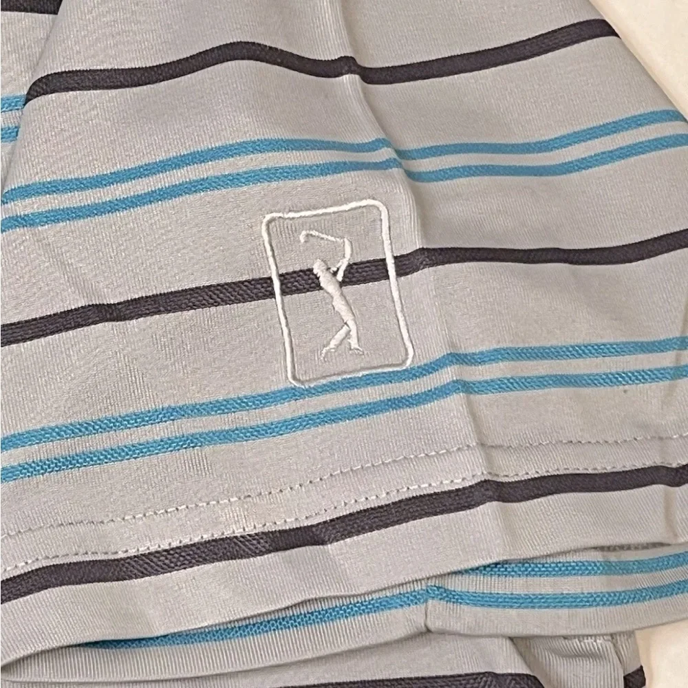 Men’s XXL Golf Polo Shirt Grey Striped Embroidered Short Sleeve PGA Tour - Picture 5 of 5